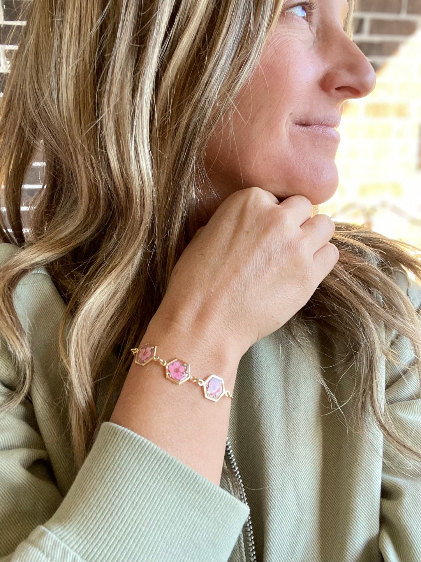 Dainty Real Pressed Flowers Resin Adjustable Bracelet