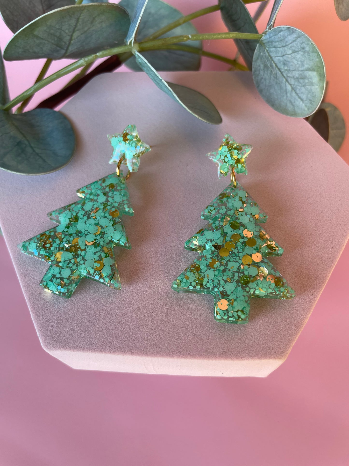 Resin Christmas Tree Earrings