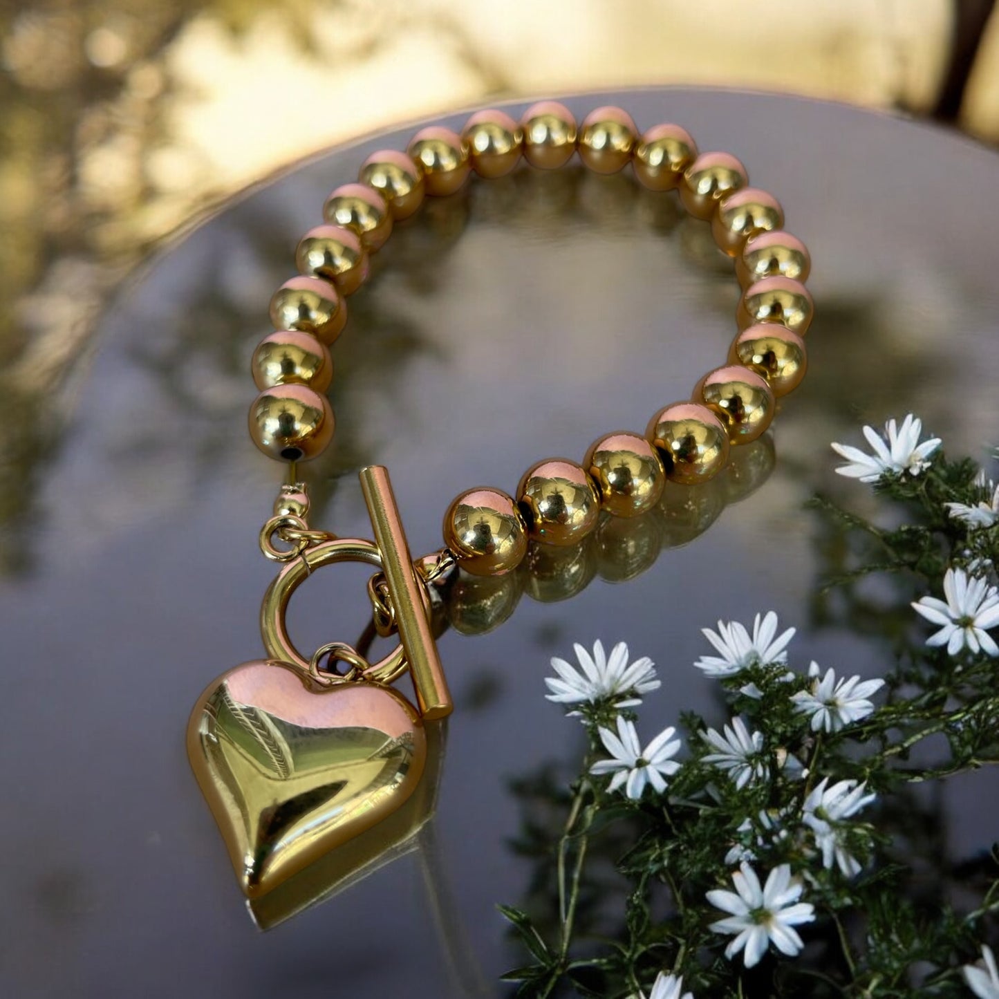 Gold Sweetheart Bracelet with Heart Charm