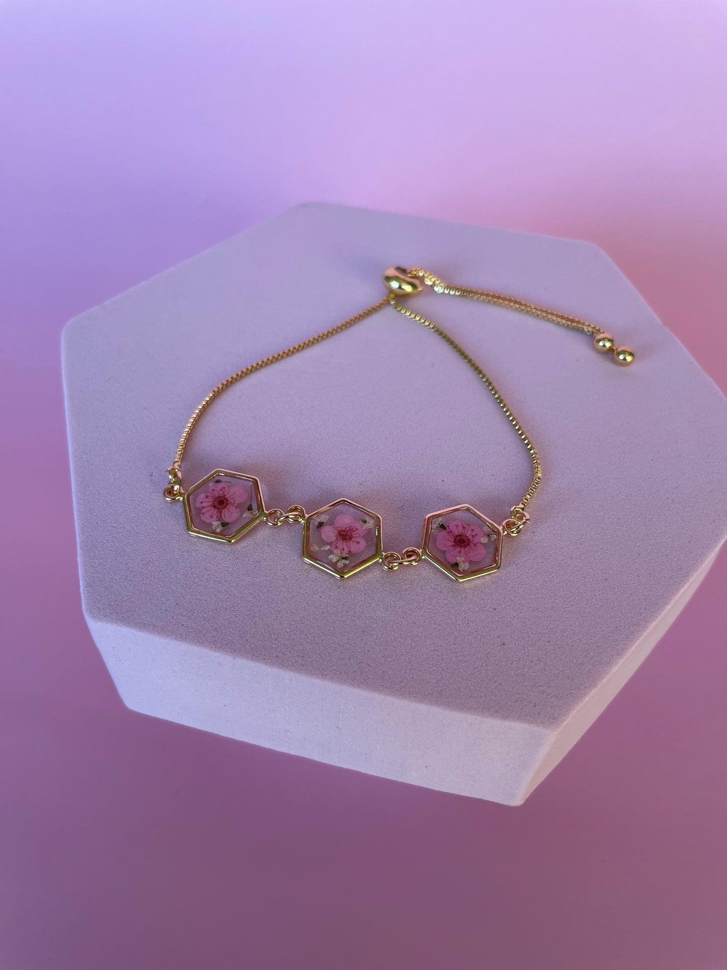 Dainty Real Pressed Flowers Resin Adjustable Bracelet