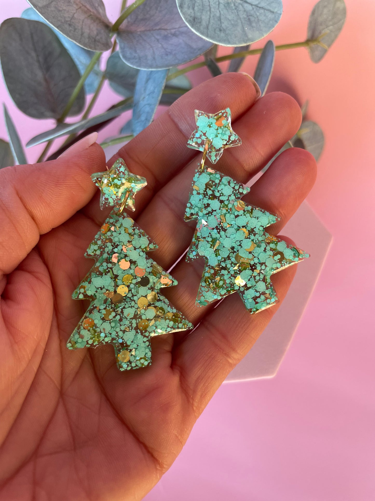 Resin Christmas Tree Earrings