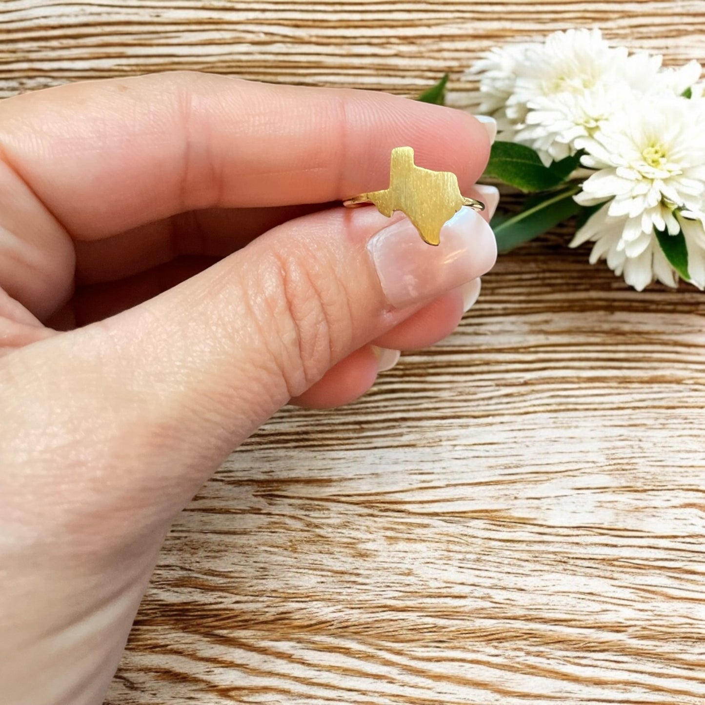 Small Etched Texas Adjustable Ring
