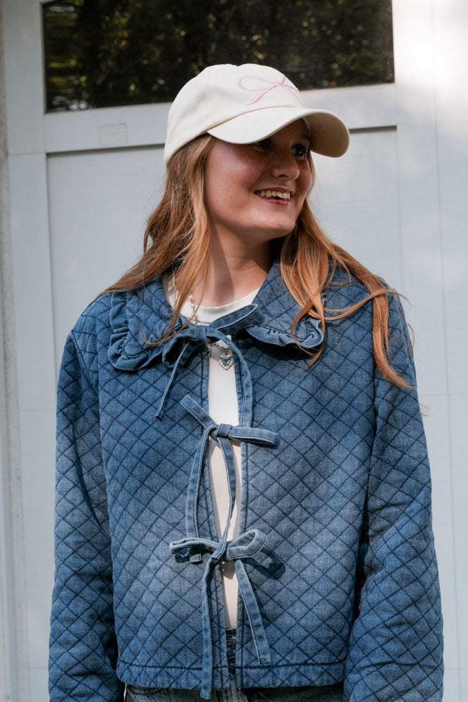 Pink Embroidered Coquette Bow Baseball Cap