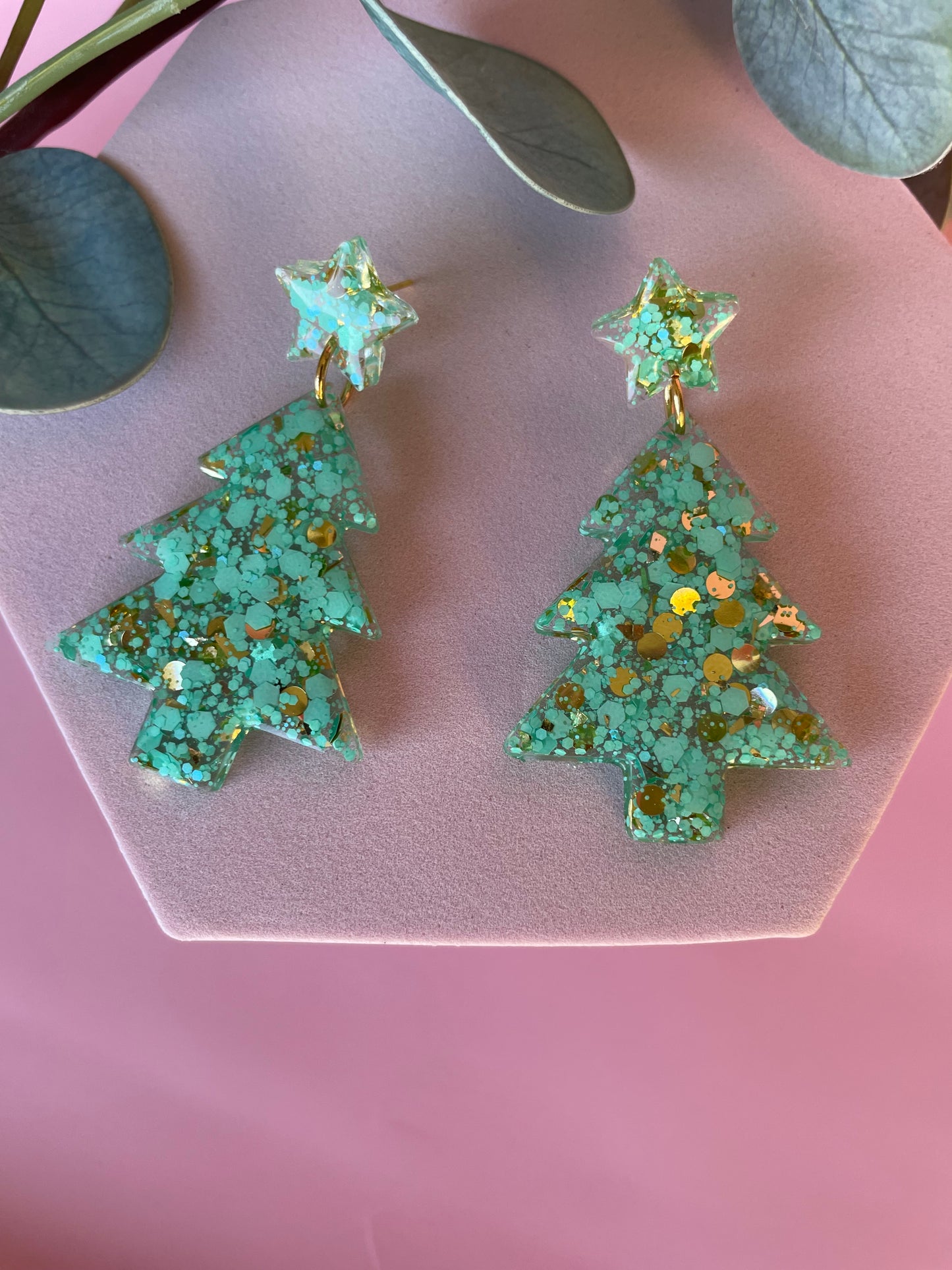 Resin Christmas Tree Earrings
