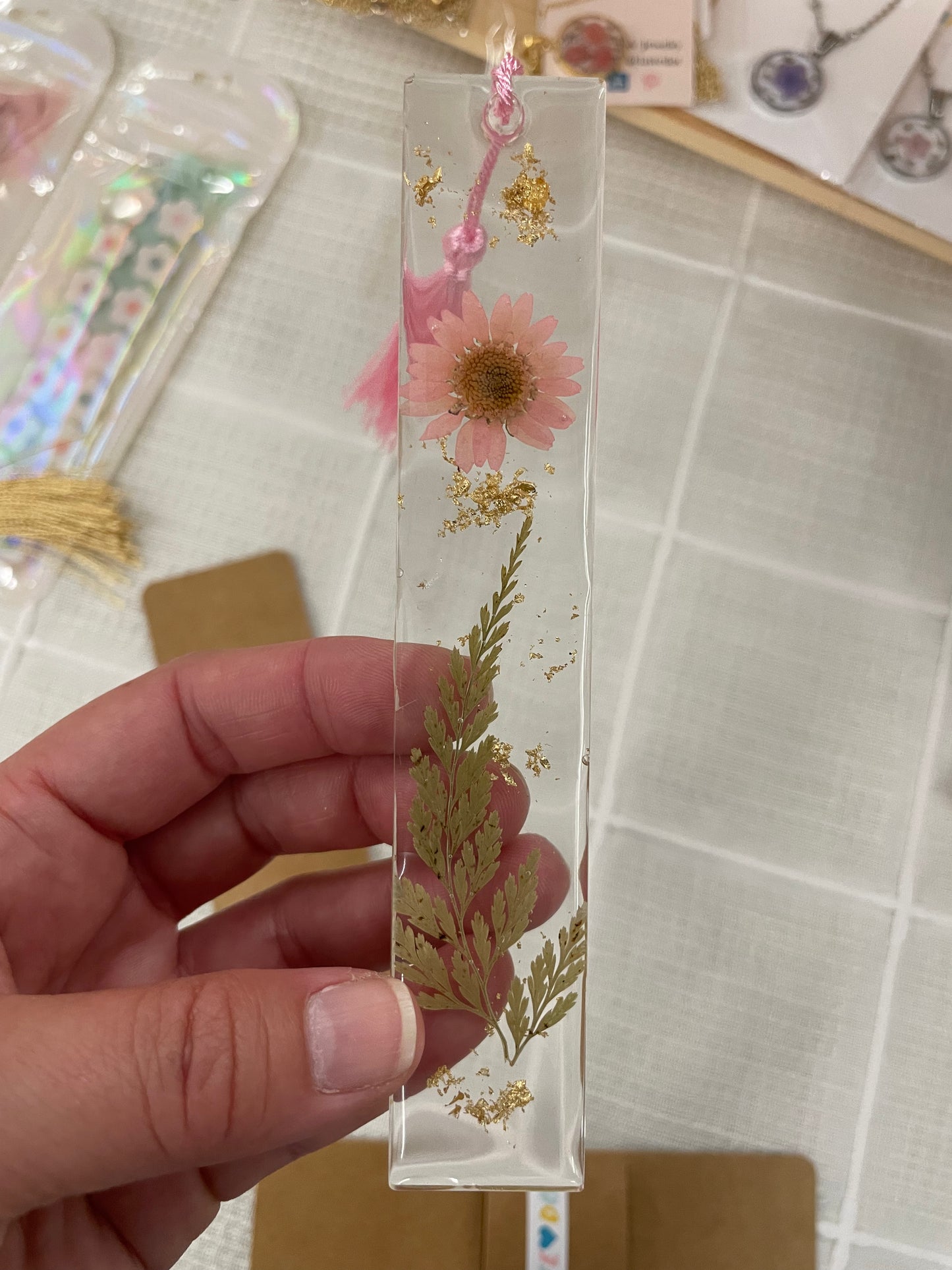 Pressed Flower Resin Bookmark – Full-Size Botanical Bookmark with Spring Florals