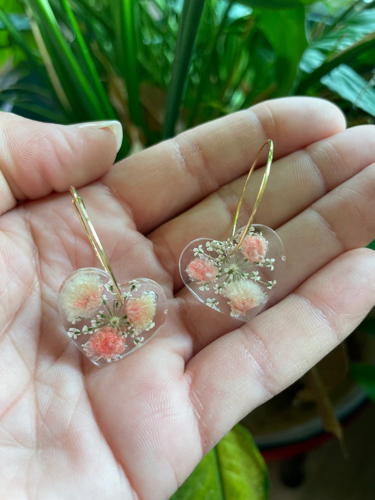 Adorable Heart Resin Charm Earrings on Gold Hoops