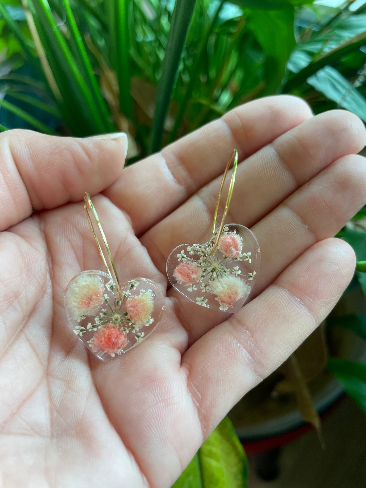 Adorable Heart Resin Charm Earrings on Gold Hoops