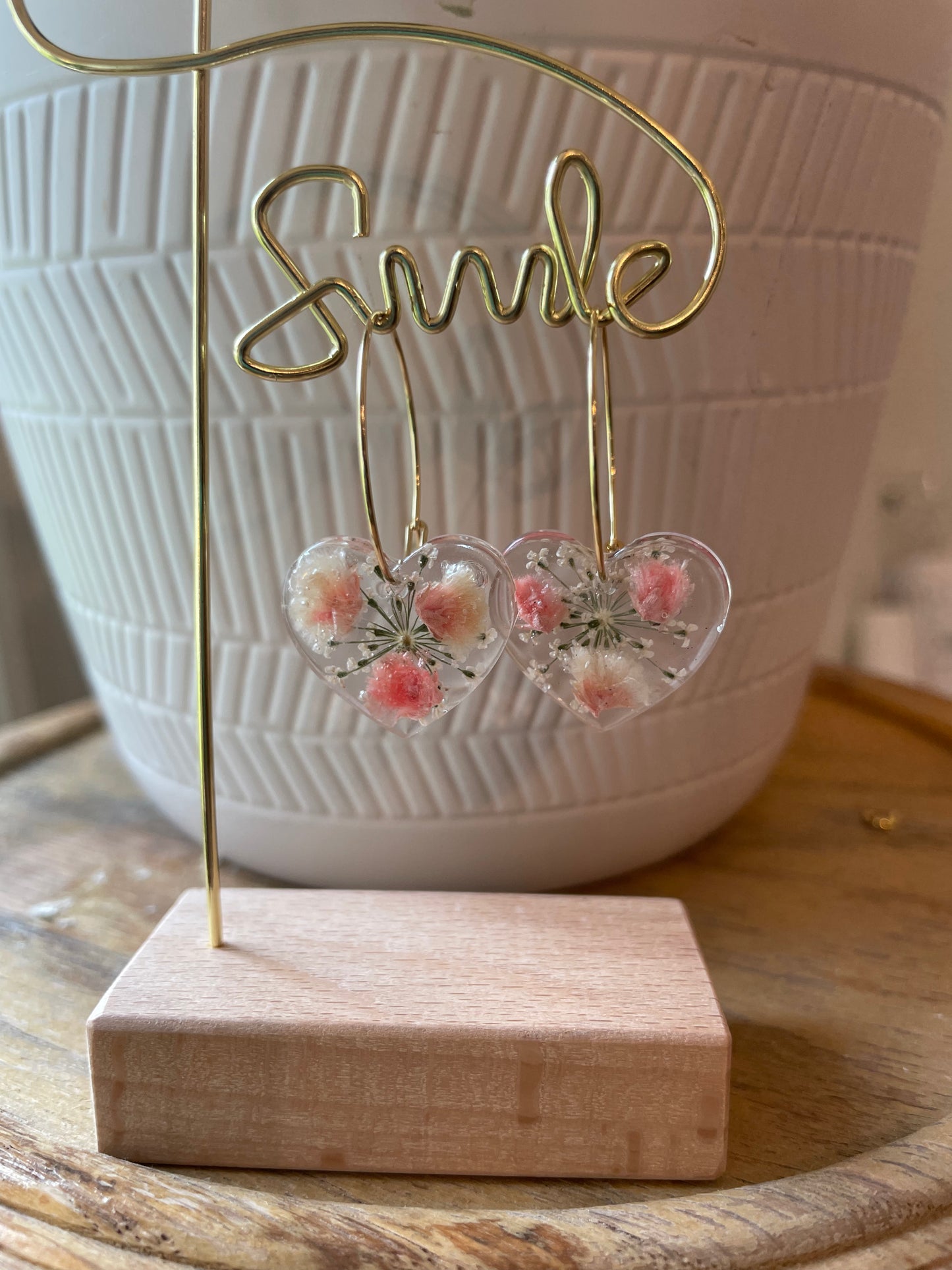 Adorable Heart Resin Charm Earrings on Gold Hoops
