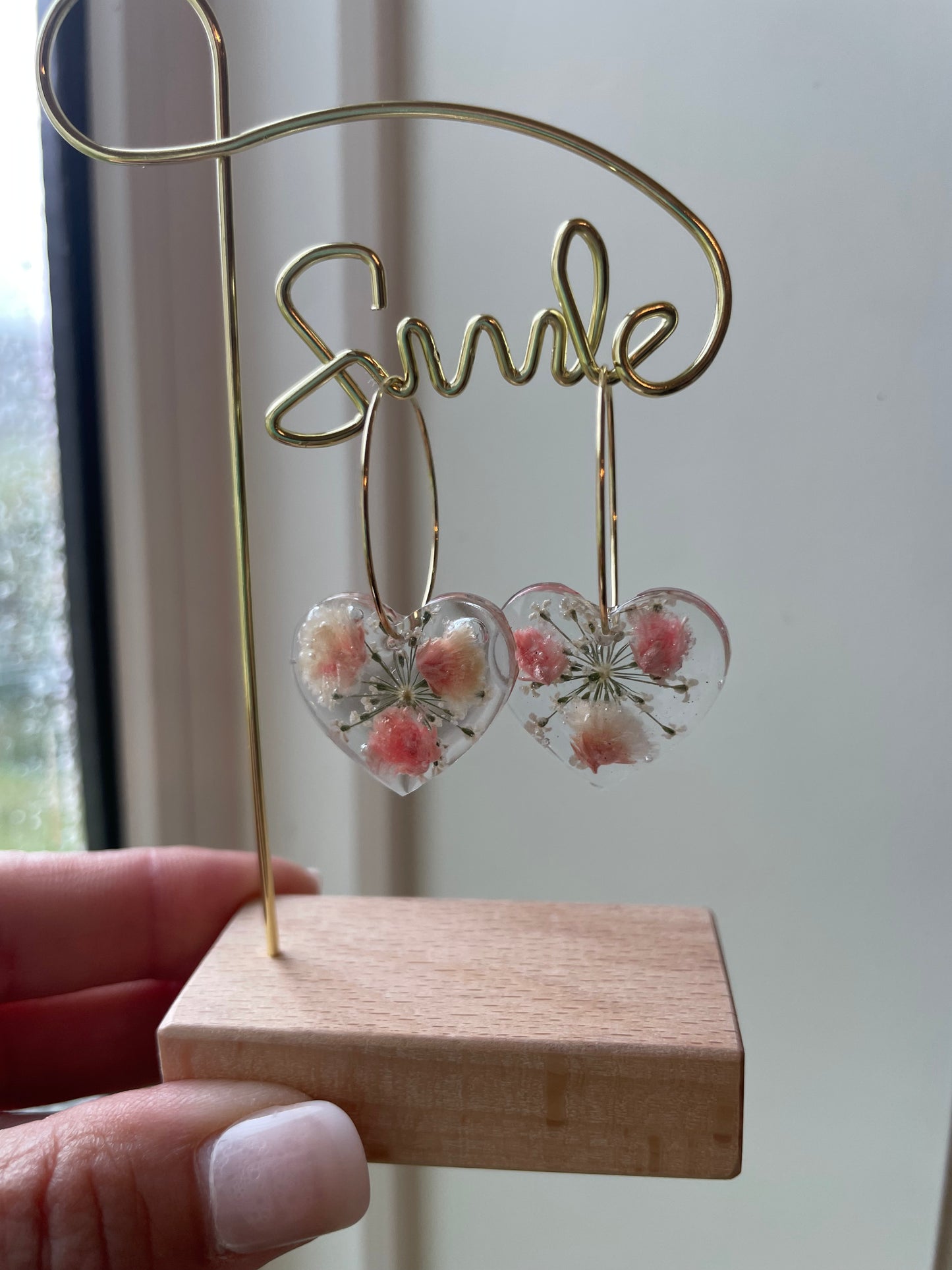 Adorable Heart Resin Charm Earrings on Gold Hoops