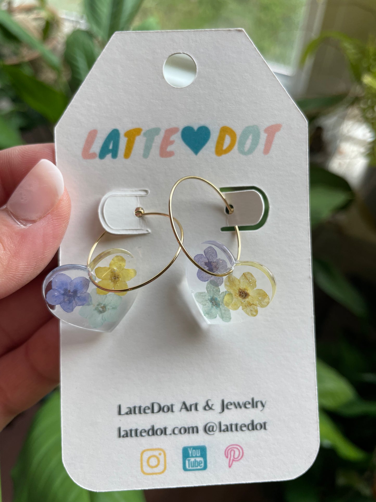 Adorable Heart Resin Charm Earrings on Gold Hoops
