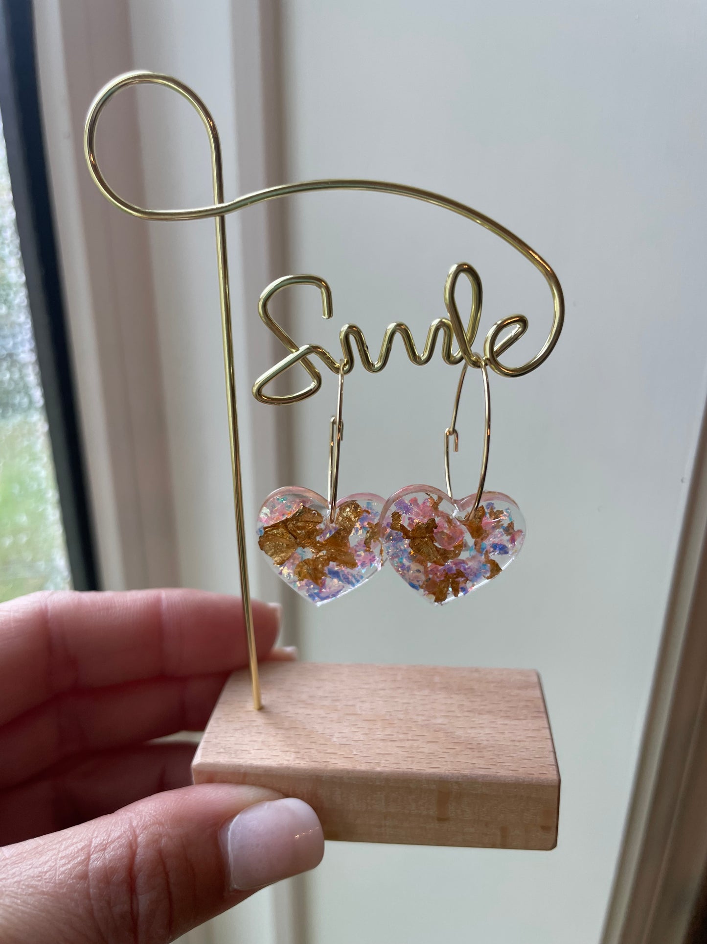 Adorable Heart Resin Charm Earrings on Gold Hoops