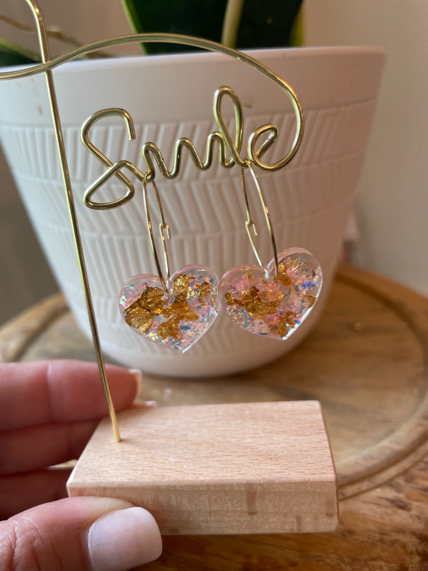Adorable Heart Resin Charm Earrings on Gold Hoops