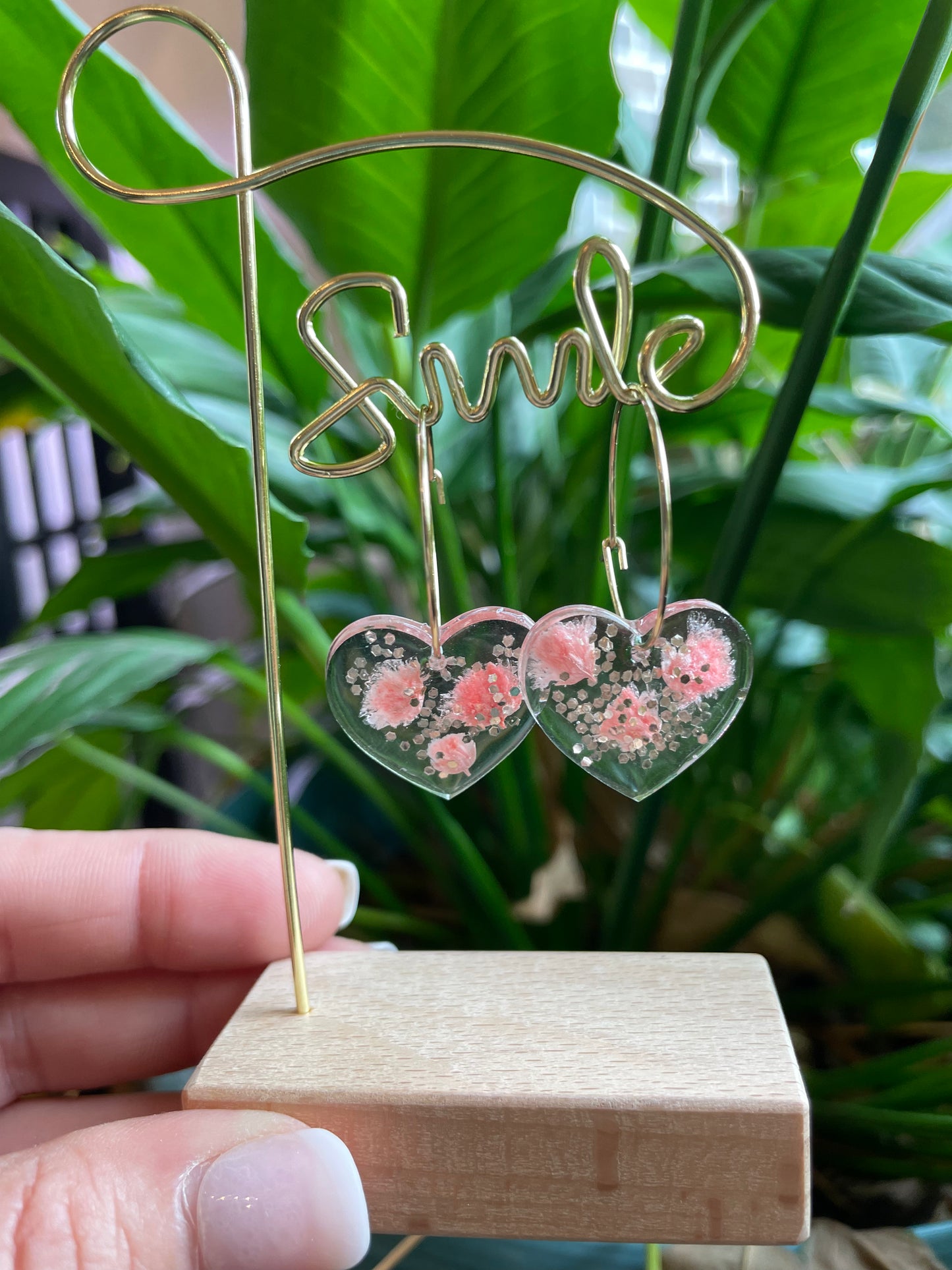 Adorable Heart Resin Charm Earrings on Gold Hoops