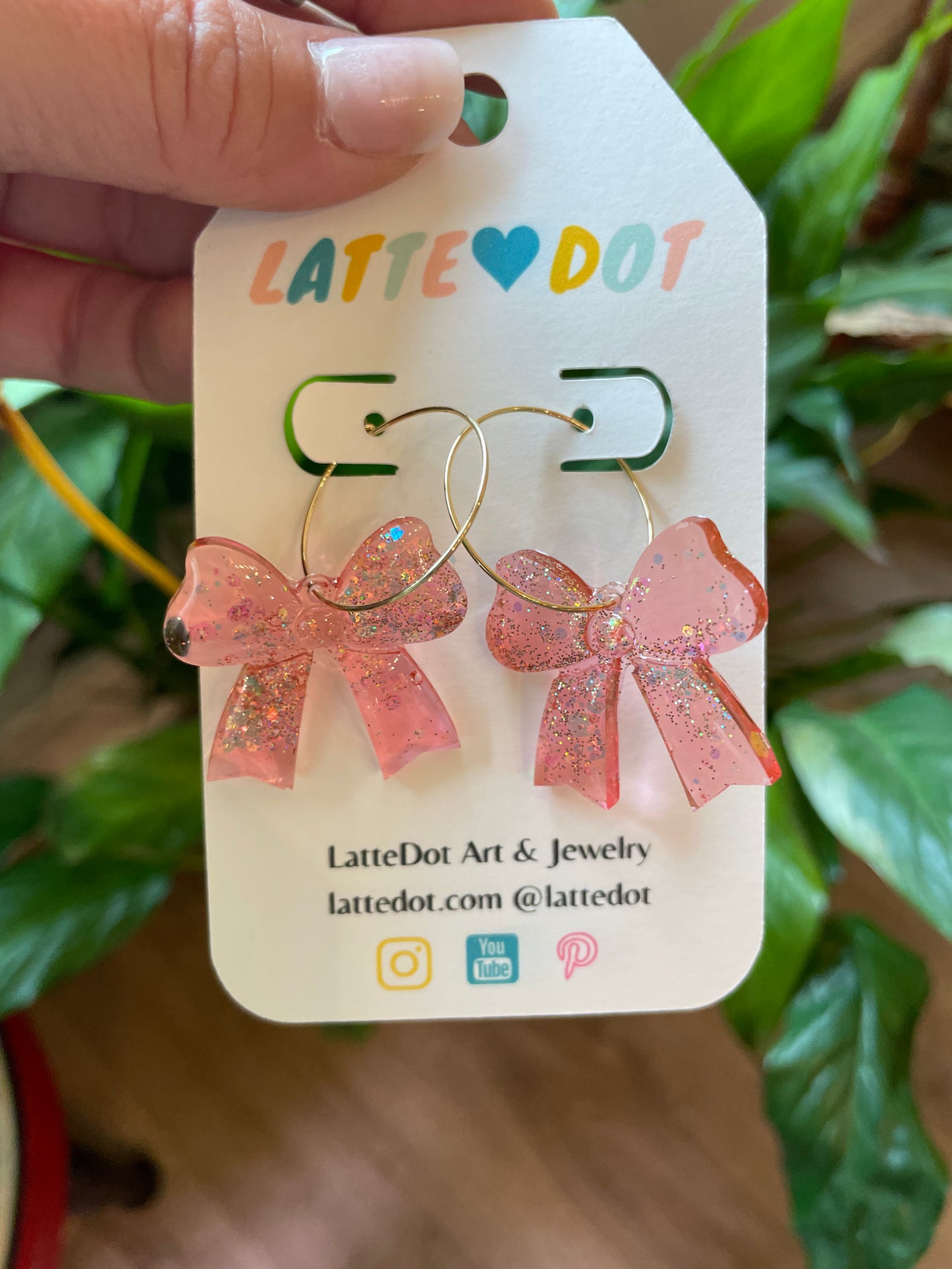 Resin Bow Charm Earrings with Hoops