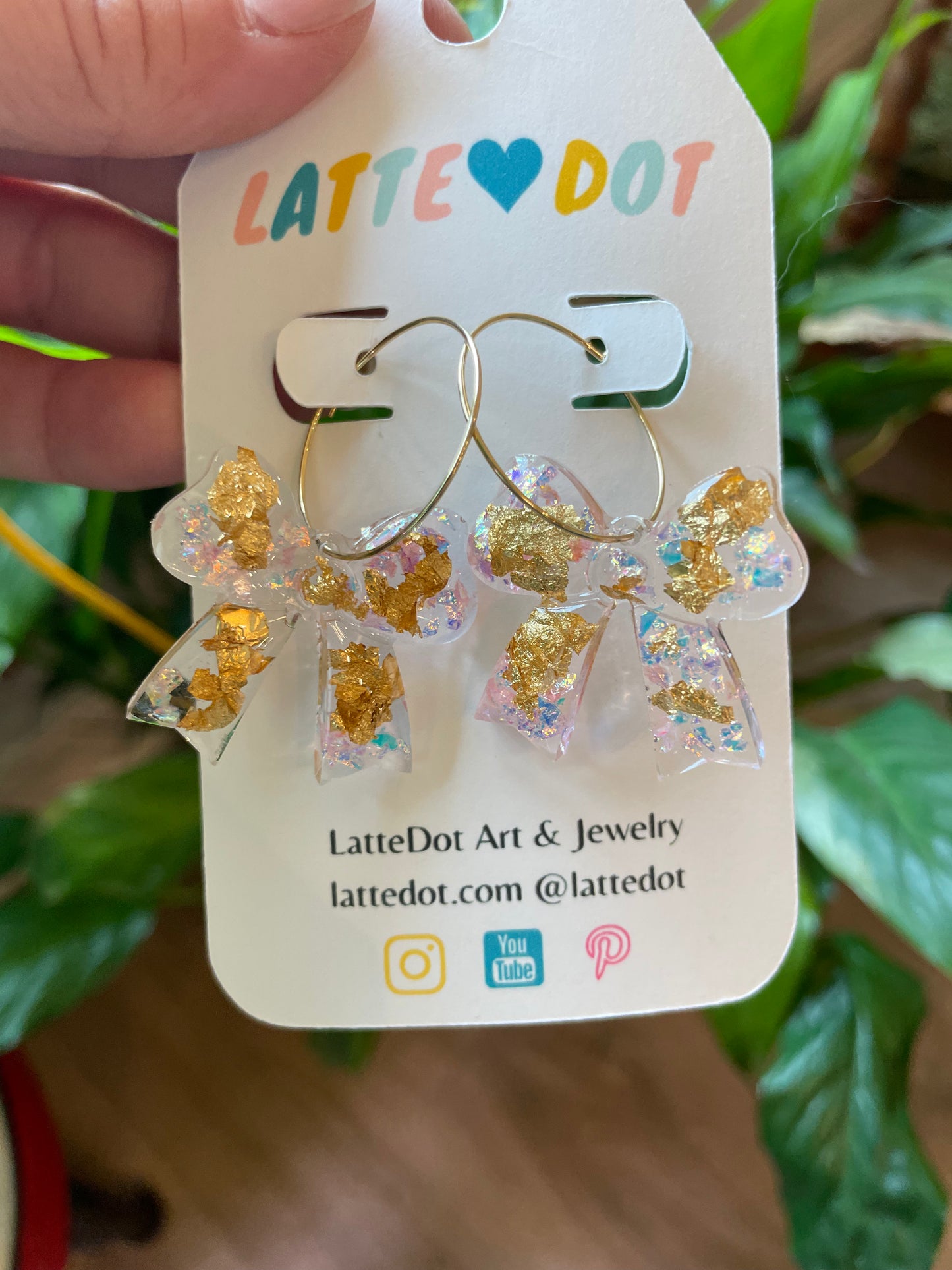 Resin Bow Charm Earrings with Hoops