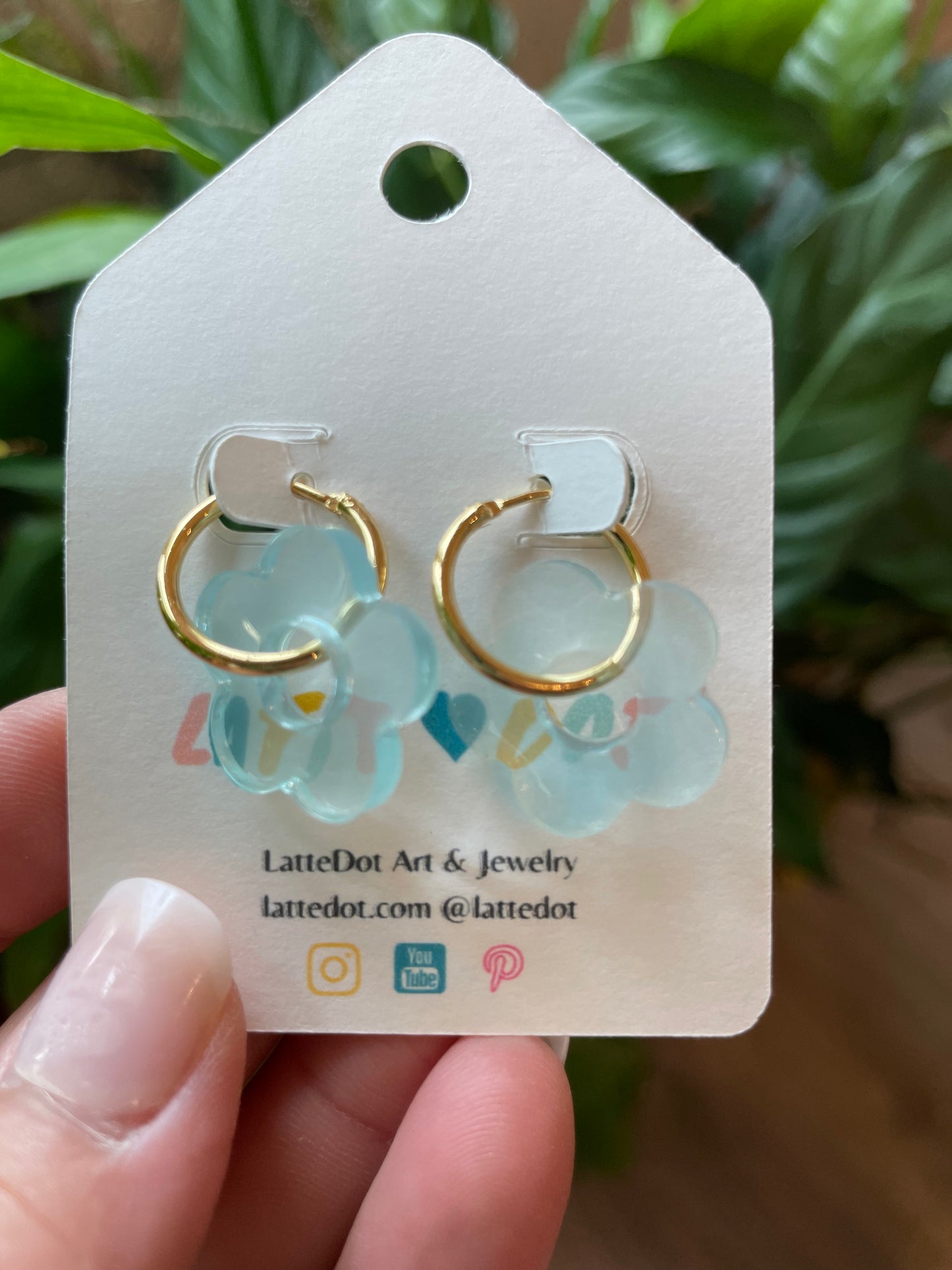 Resin Flower Charm Earrings on Gold Hoops