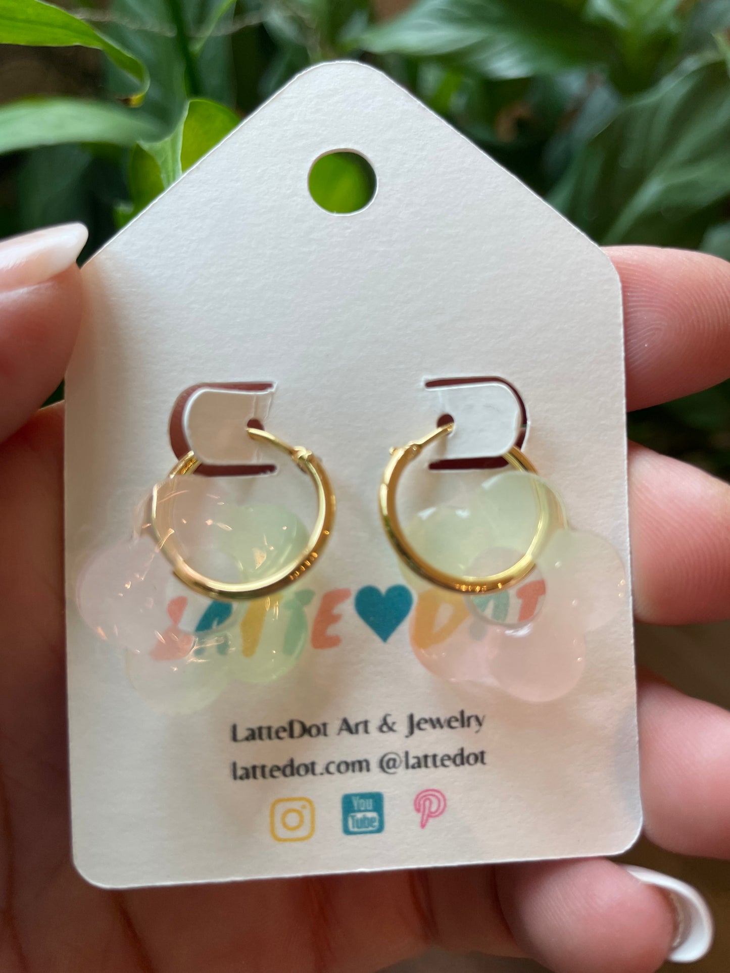 Resin Flower Charm Earrings on Gold Hoops
