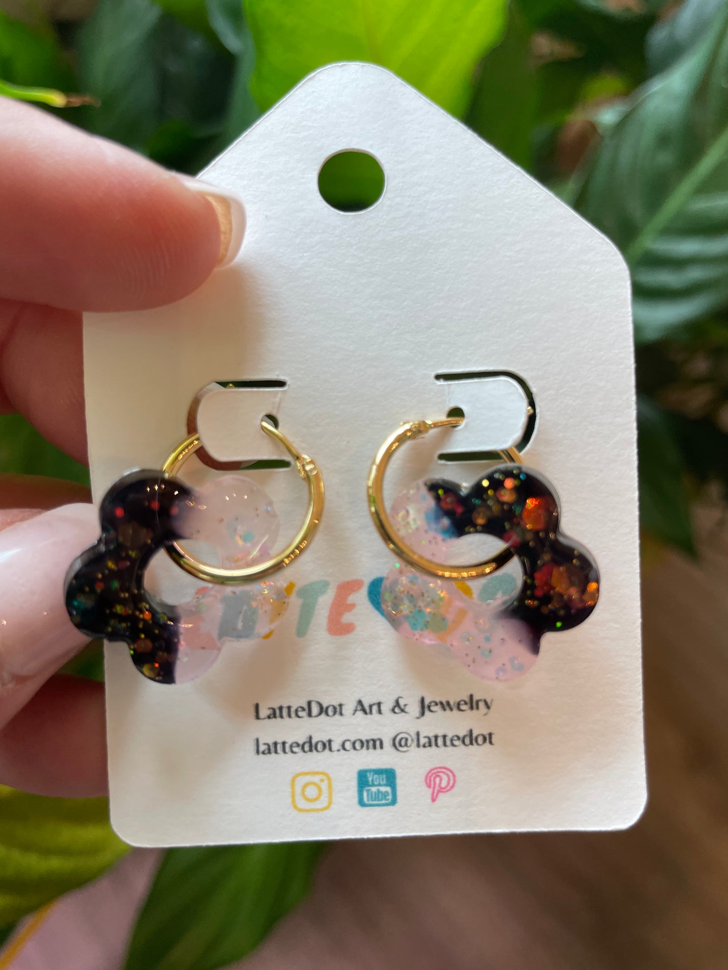 Resin Flower Charm Earrings on Gold Hoops