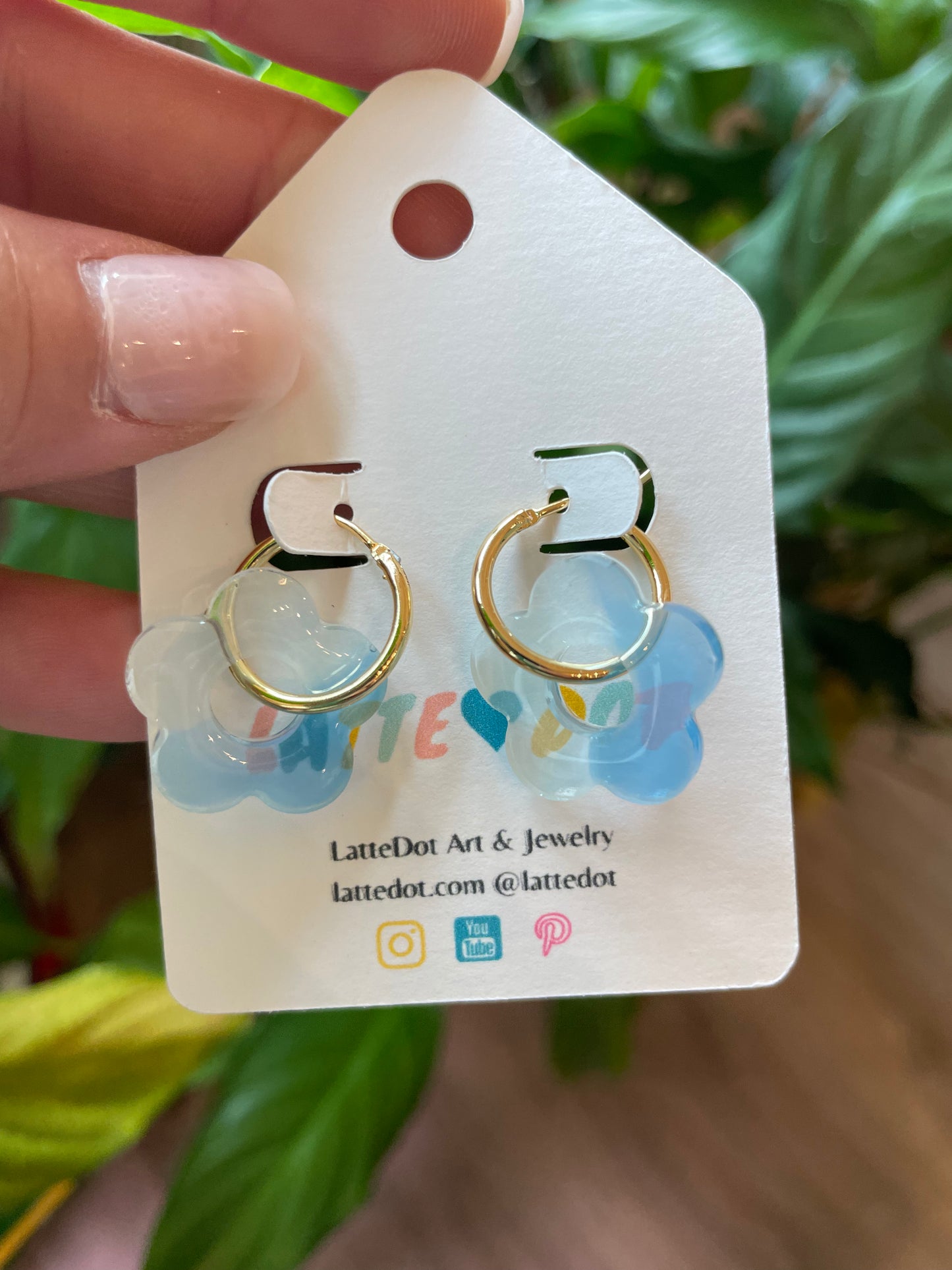 Resin Flower Charm Earrings on Gold Hoops