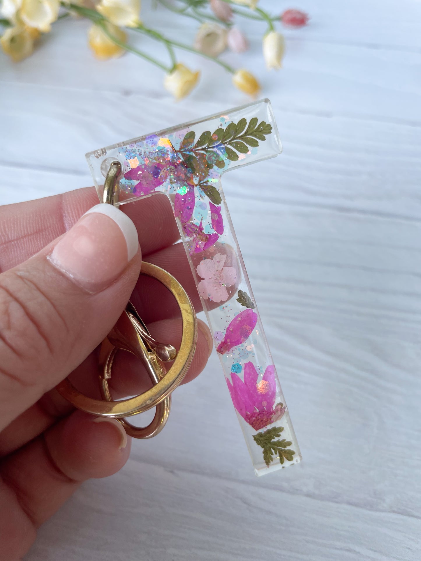Clear Wildflower Keychain Letter