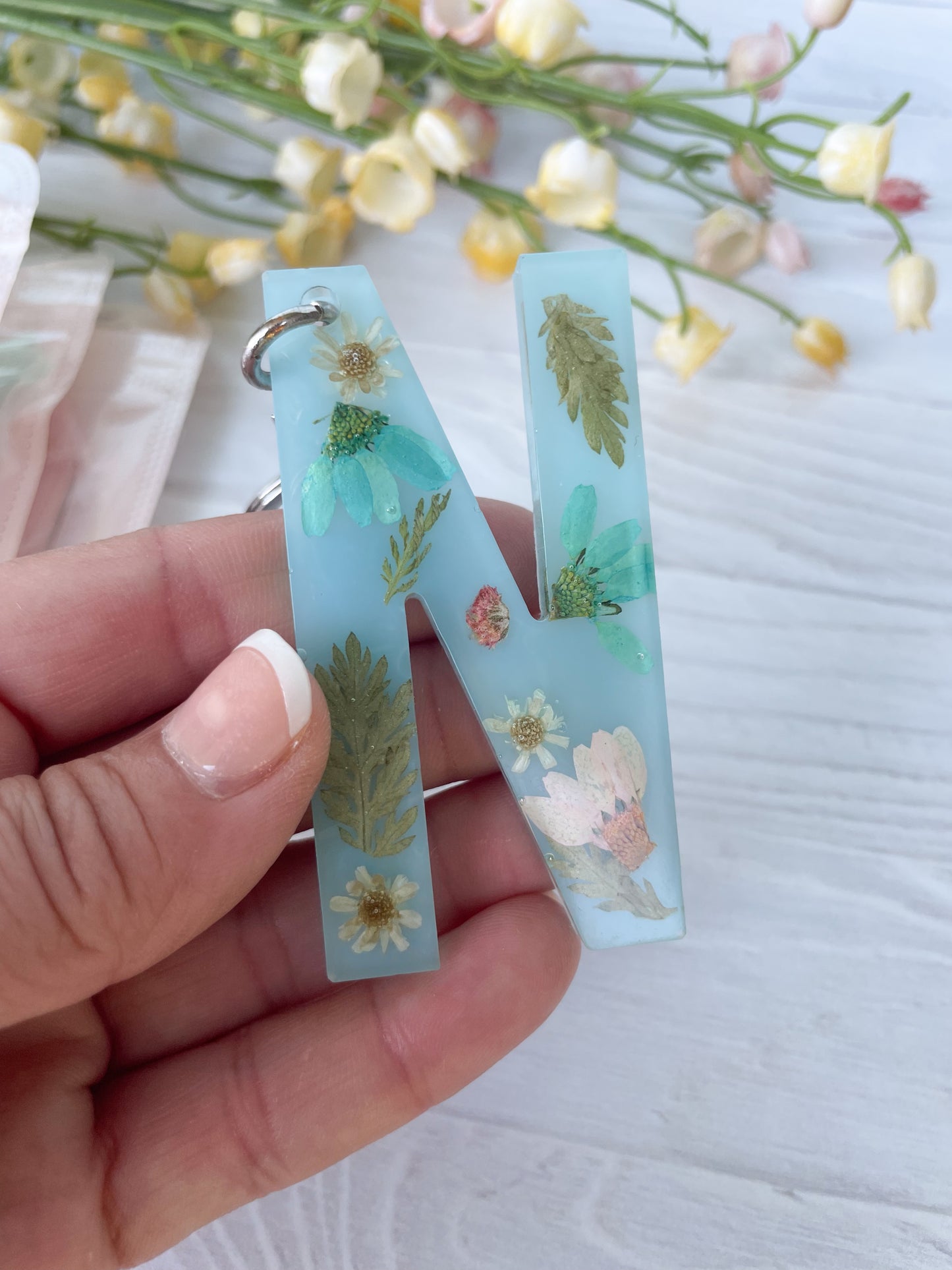 Blue Wildflower Key Chain Letter