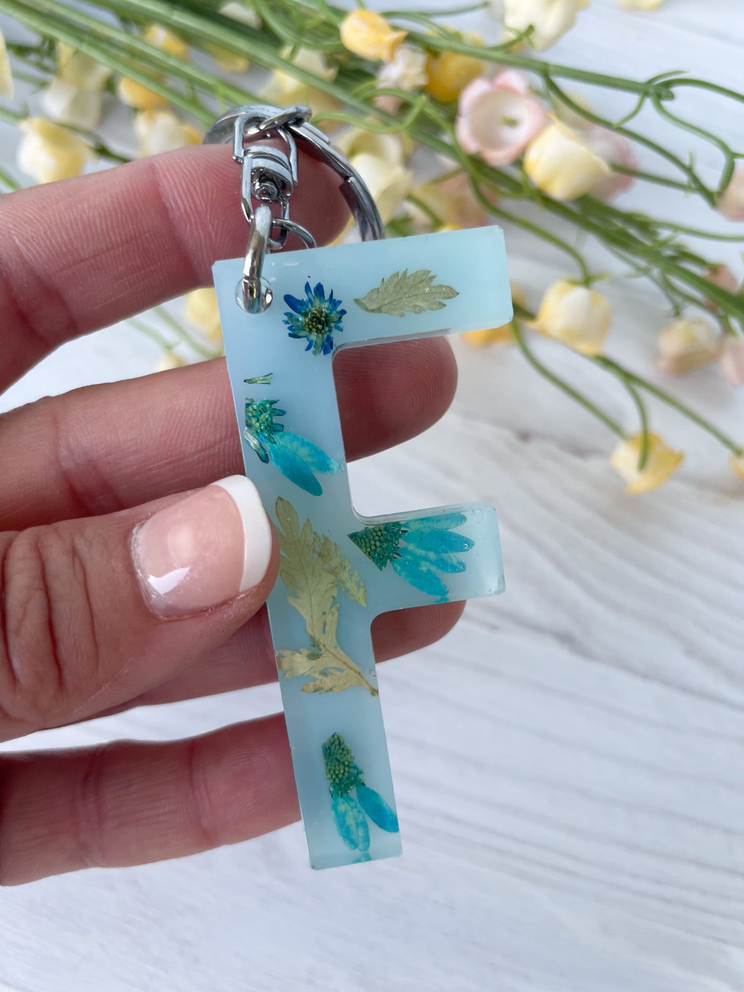 Blue Wildflower Key Chain Letter