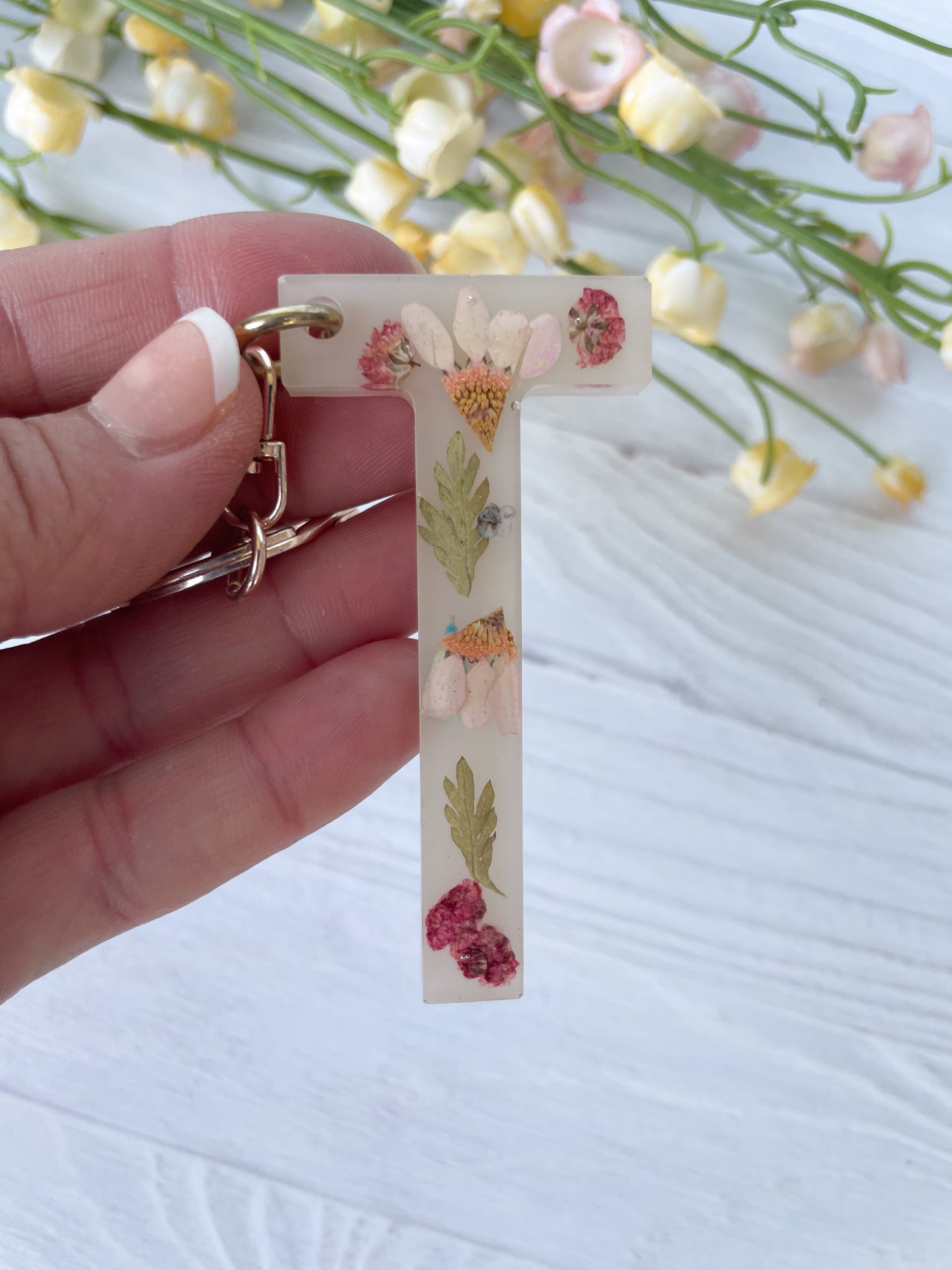 Khaki Wildflower Keychain Letter