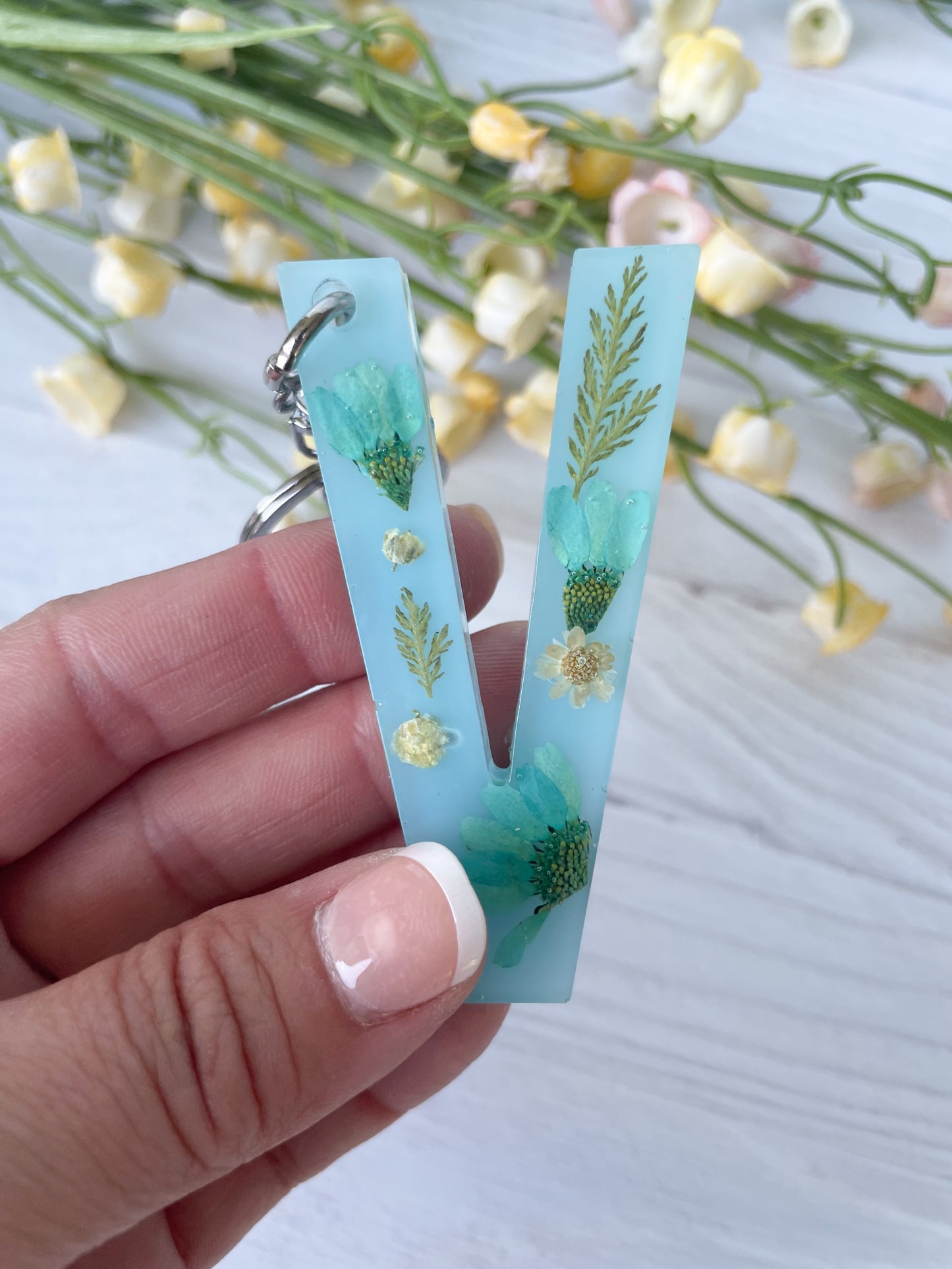 Blue Wildflower Key Chain Letter