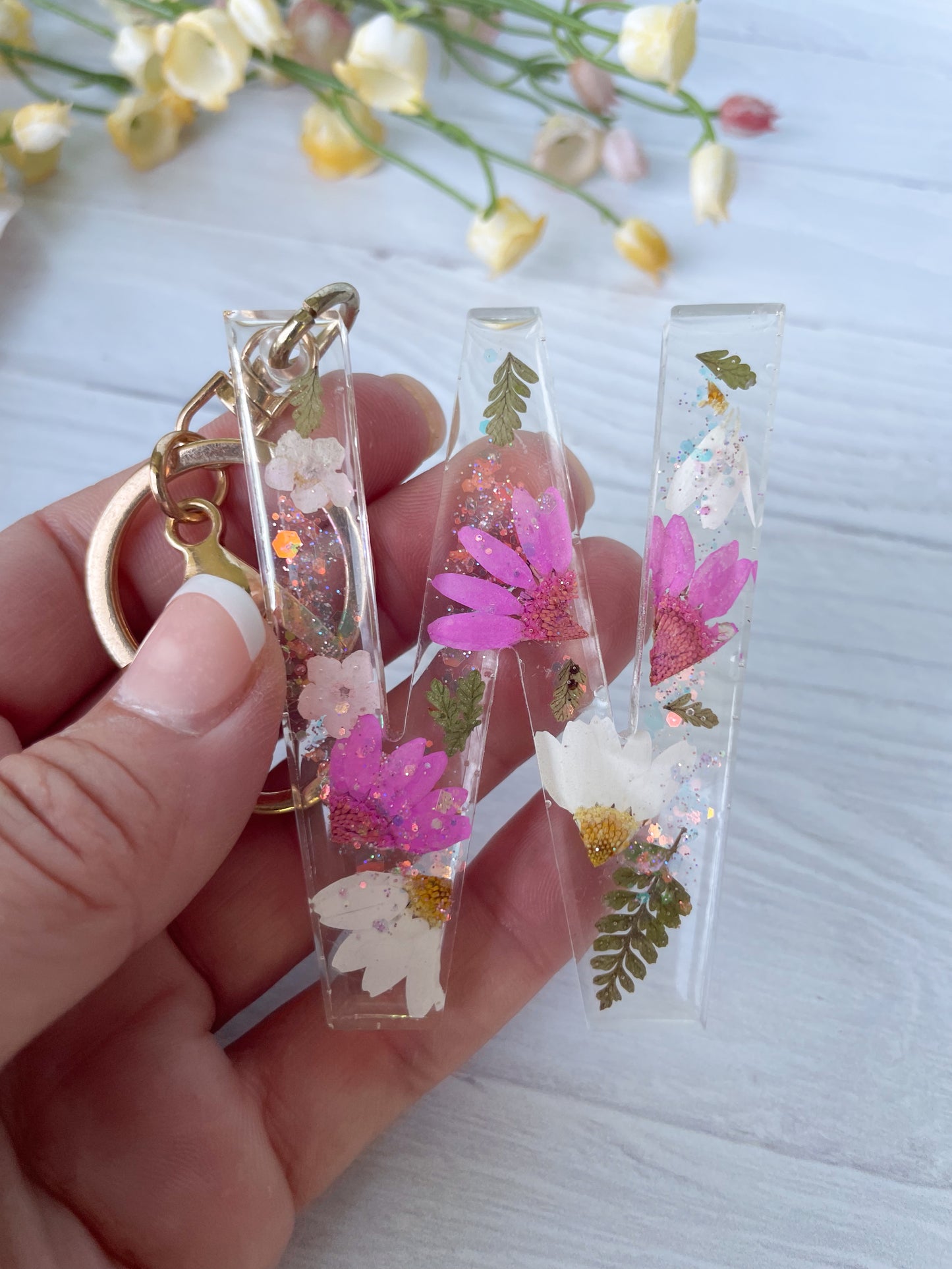 Clear Wildflower Keychain Letter