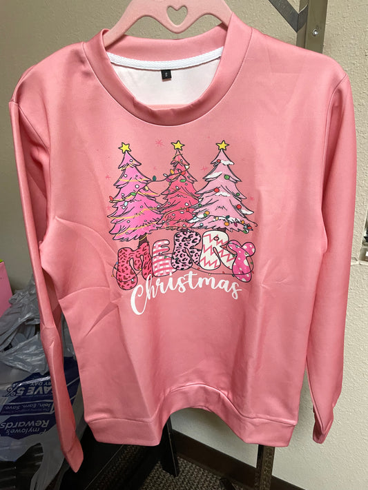 Pink Merry Christmas Long Sleeve