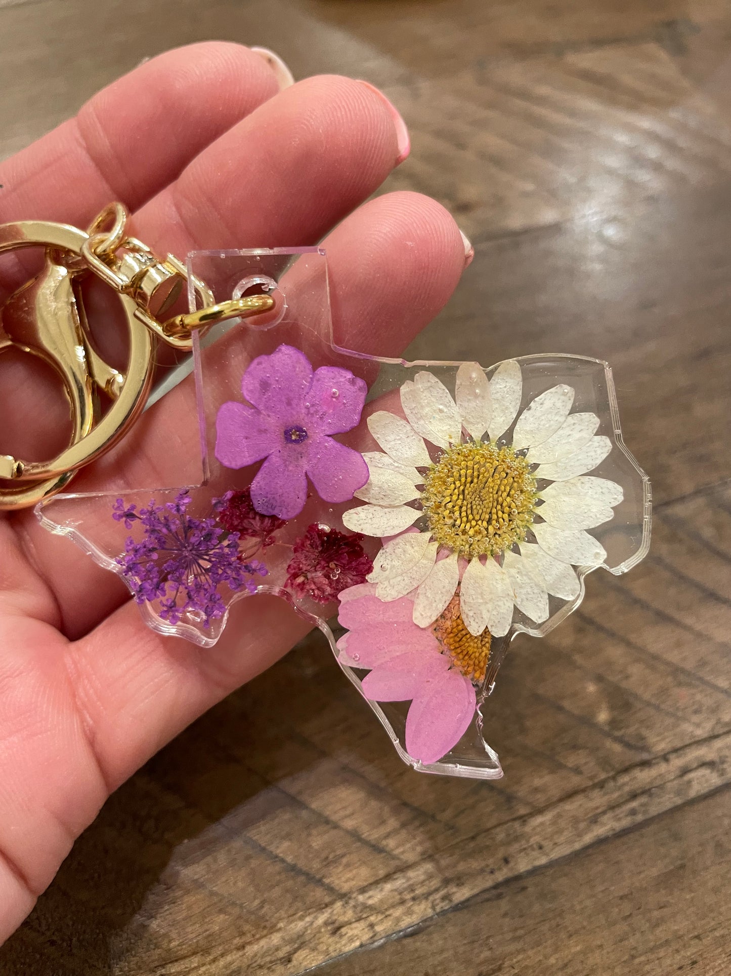 Pressed Flower Texas Keychain