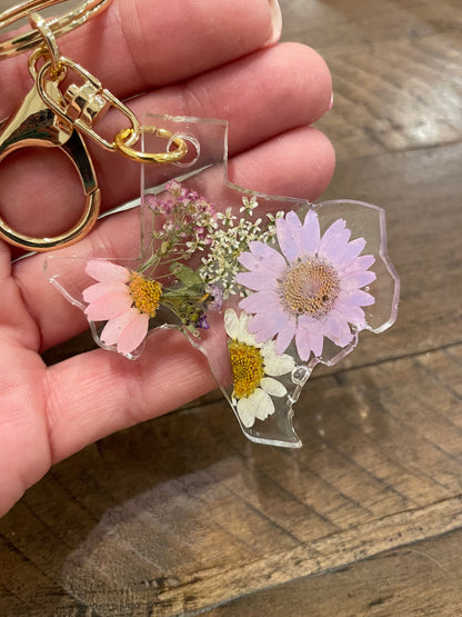 Pressed Flower Texas Keychain