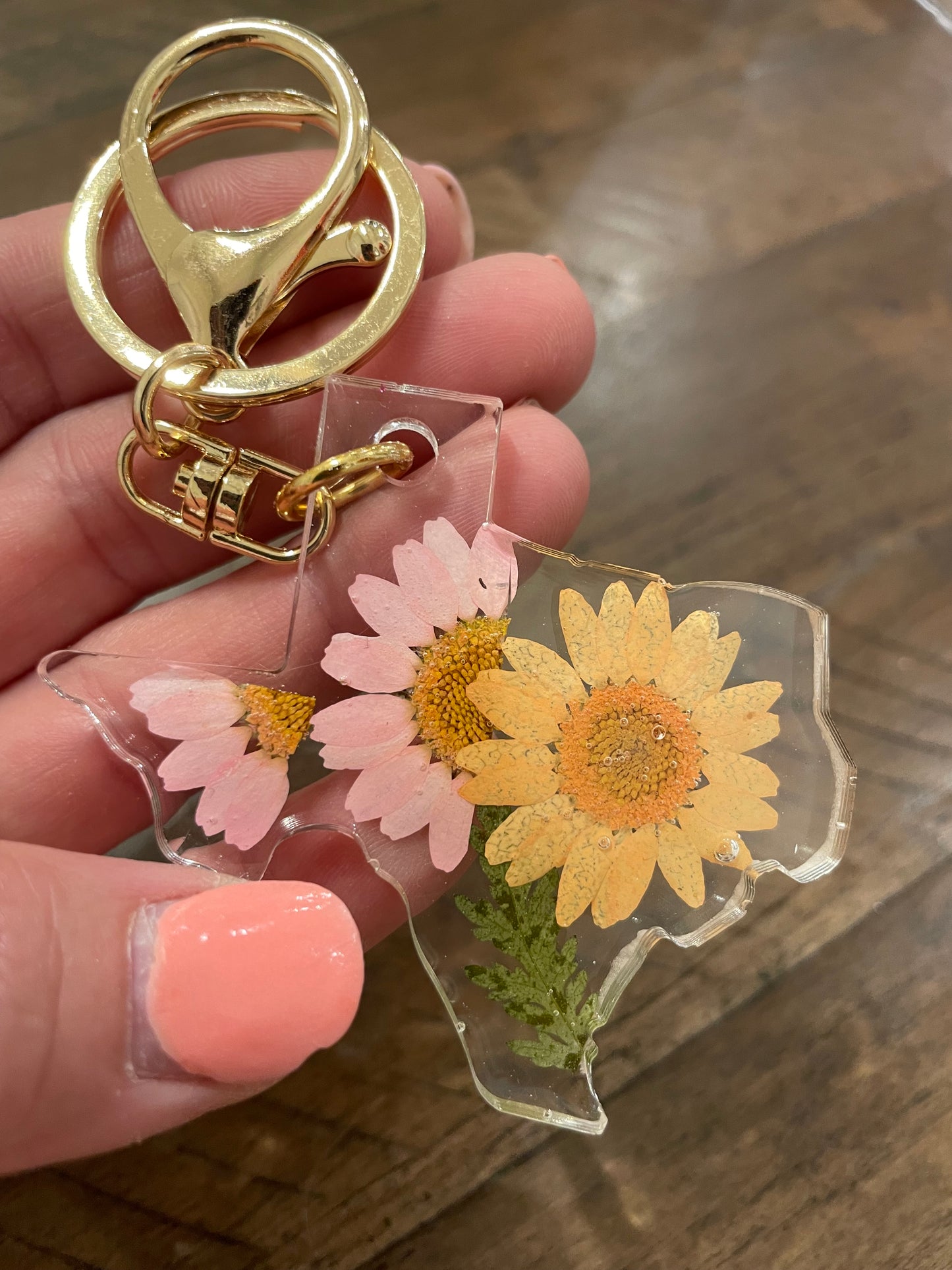 Pressed Flower Texas Keychain