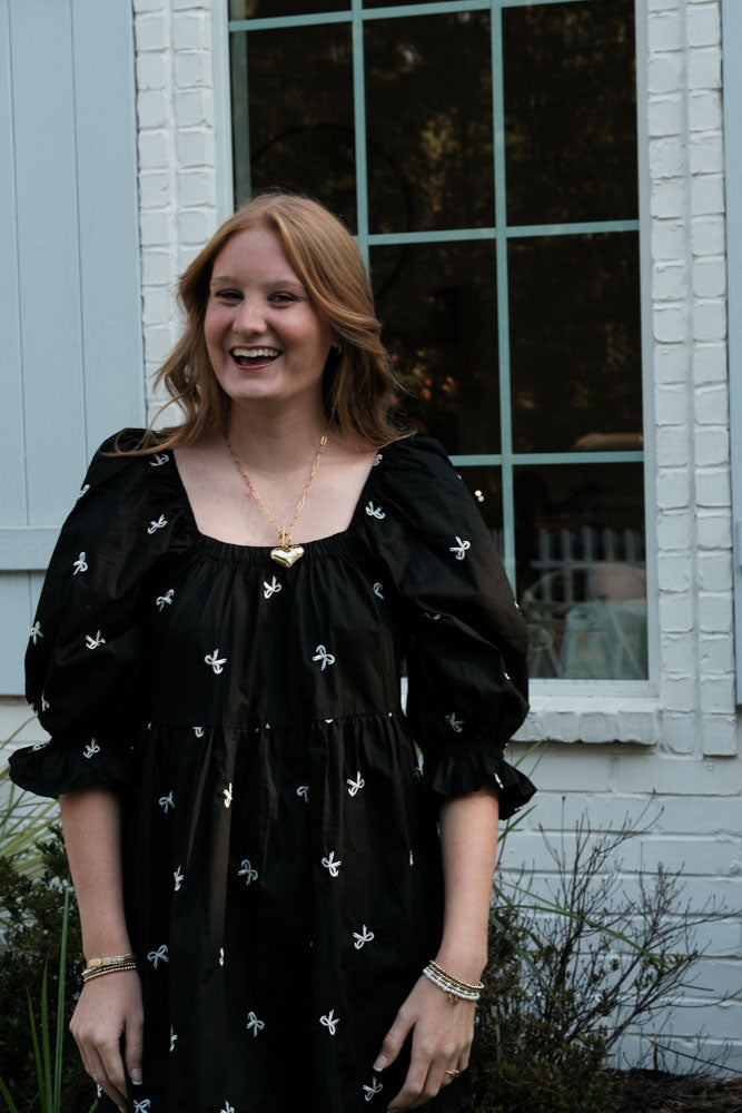 Black Dress with Tiny White Bows – Feminine Classic Dress