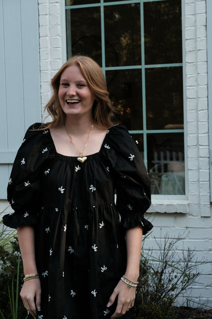 Black Dress with Tiny White Bows – Feminine Classic Dress
