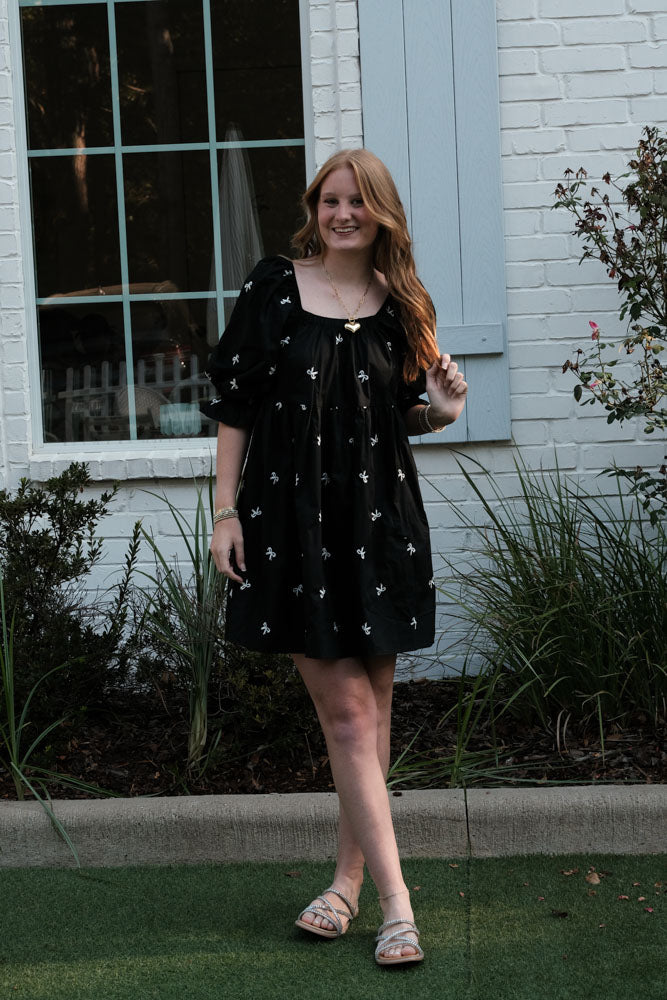 Black Dress with Tiny White Bows – Feminine Classic Dress