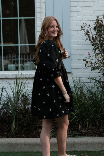 Black Dress with Tiny White Bows – Feminine Classic Dress