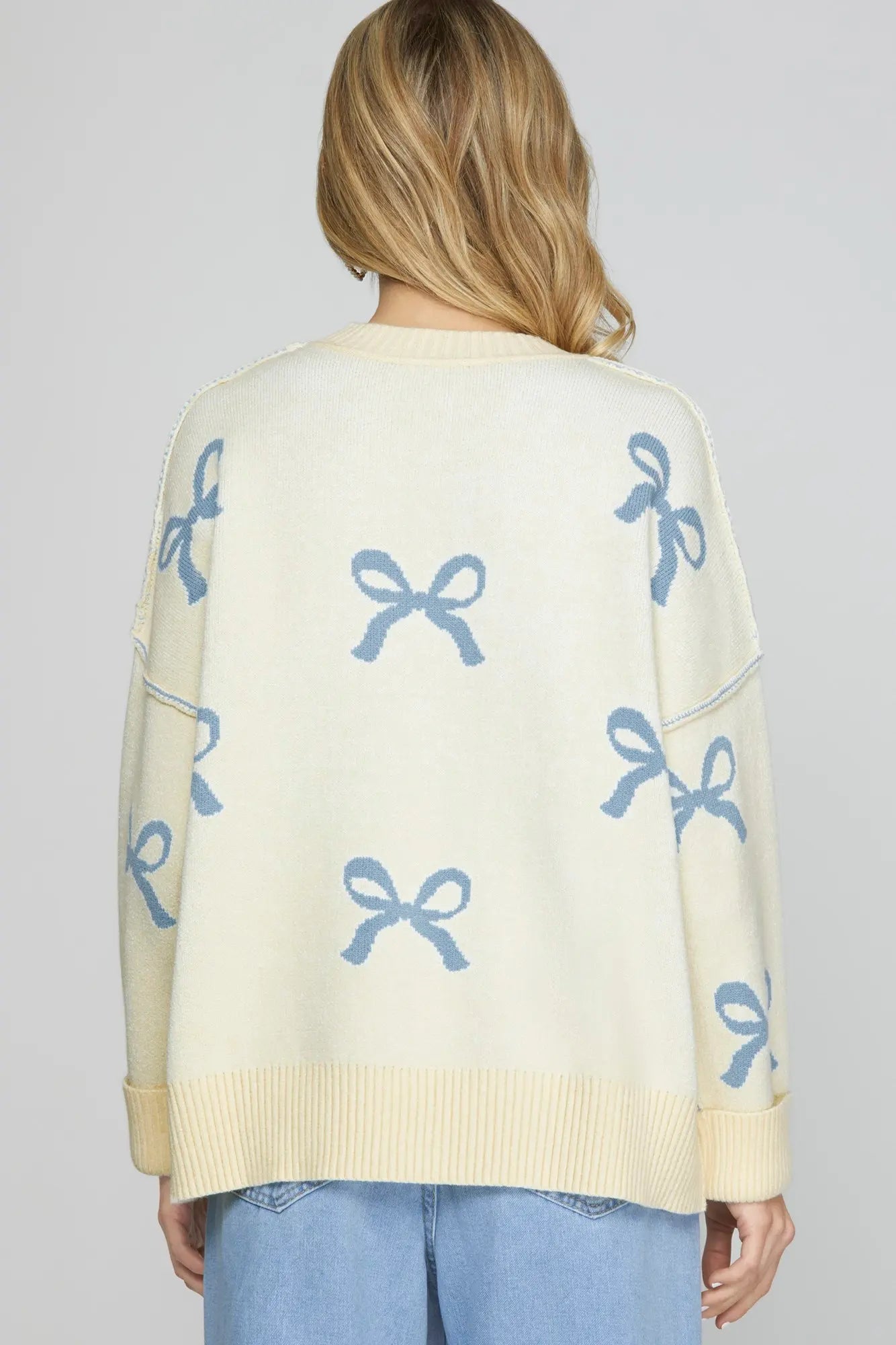 In My Blue Bow Era Sweater  – Soft Knit Pullover with Bow Details