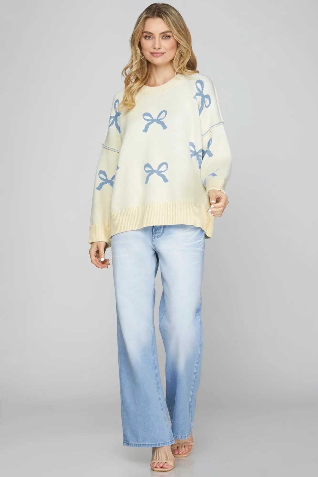 In My Blue Bow Era Sweater  – Soft Knit Pullover with Bow Details