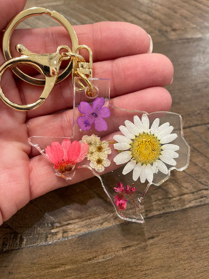 Pressed Flower Texas Keychain