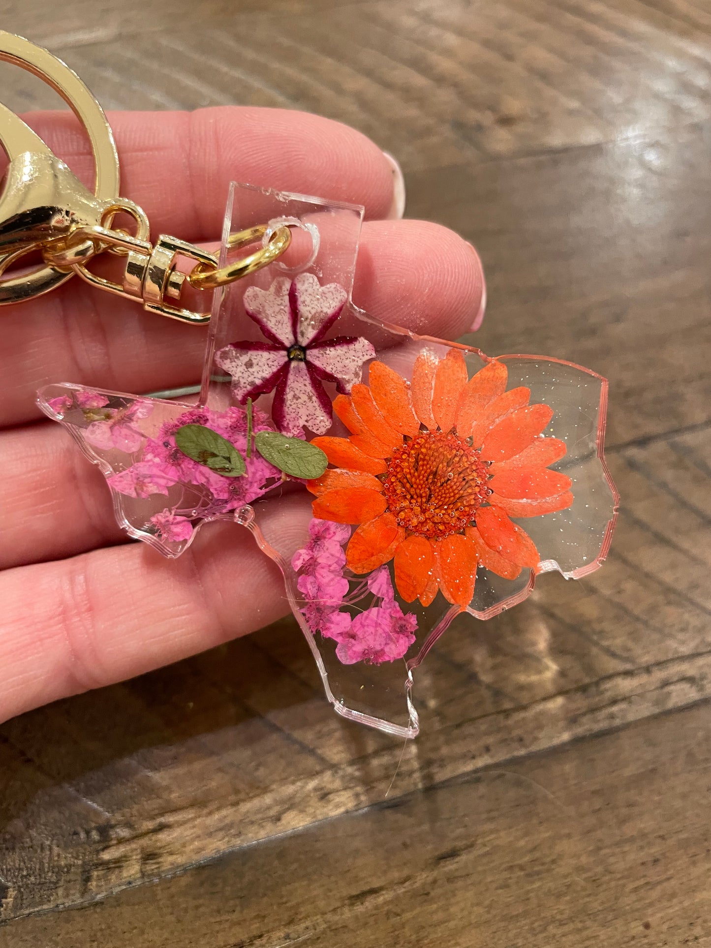 Pressed Flower Texas Keychain