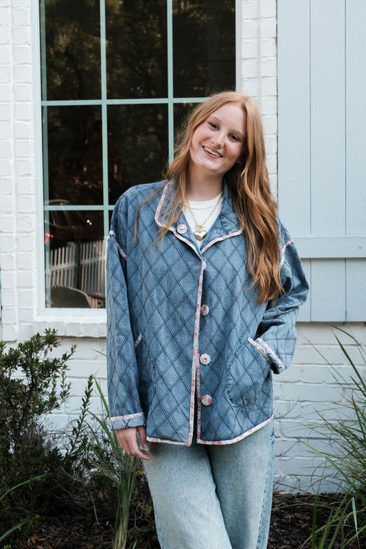 💎 Listing: Lightweight Diamond Quilted Denim Jacket – 100% Cotton