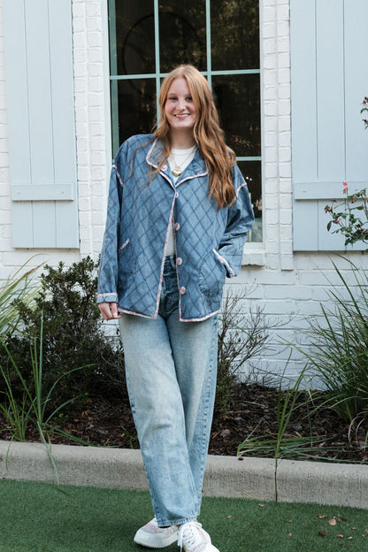 💎 Listing: Lightweight Diamond Quilted Denim Jacket – 100% Cotton