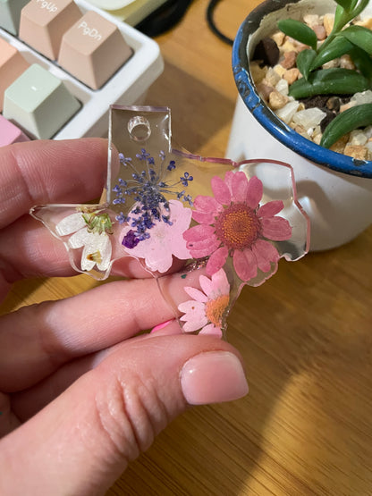 Pressed Flower Texas Keychain