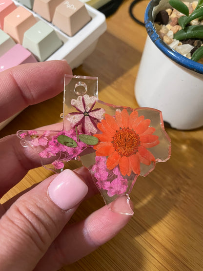 Pressed Flower Texas Keychain