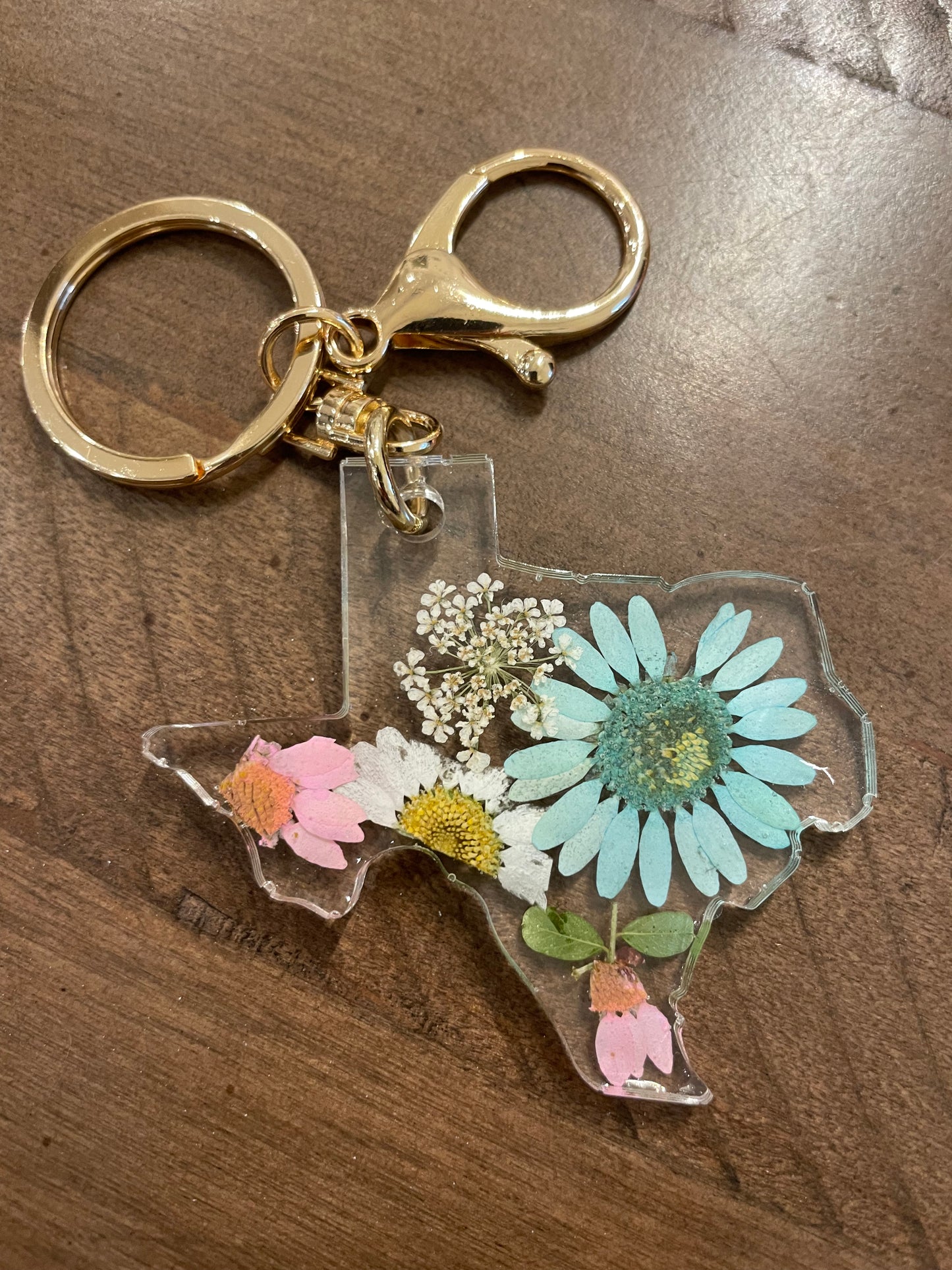 Pressed Flower Texas Keychain