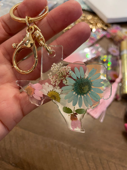 Pressed Flower Texas Keychain