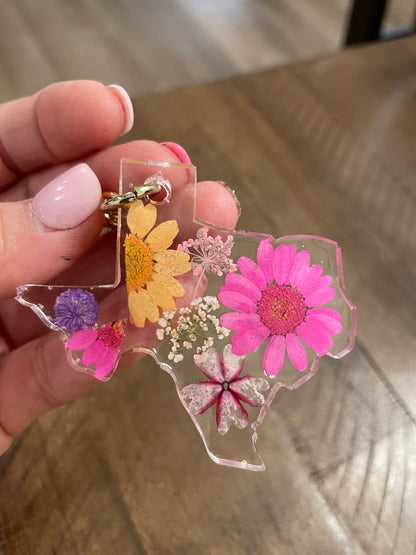 Pressed Flower Texas Keychain