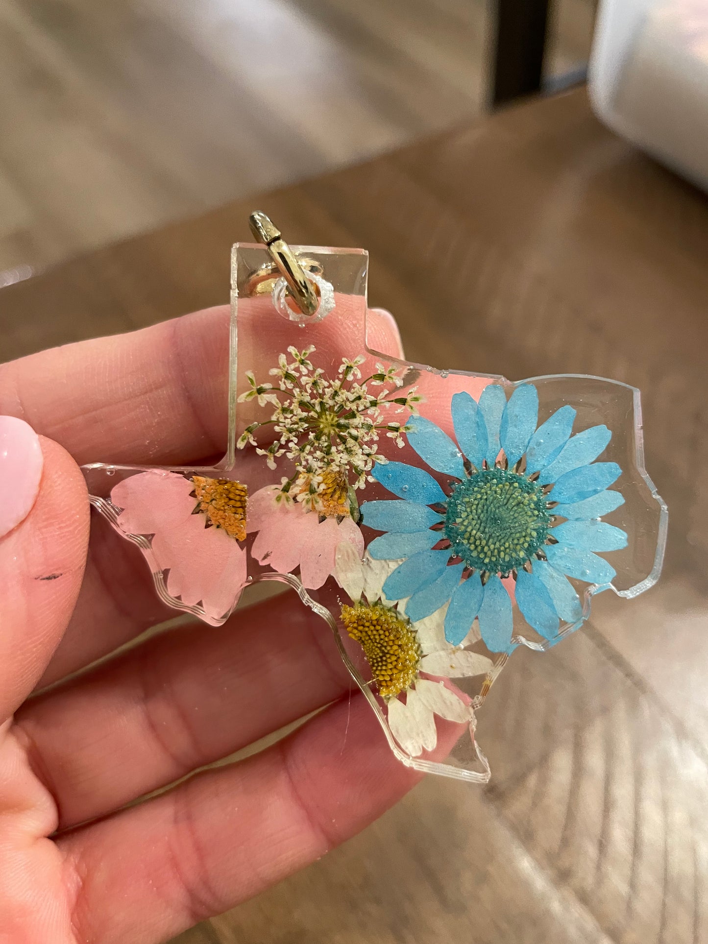 Pressed Flower Texas Keychain