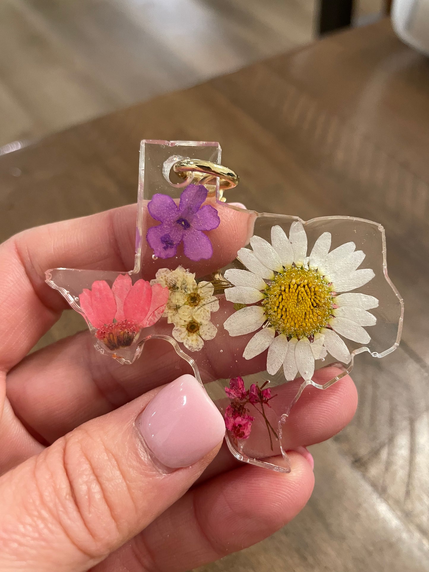 Pressed Flower Texas Keychain